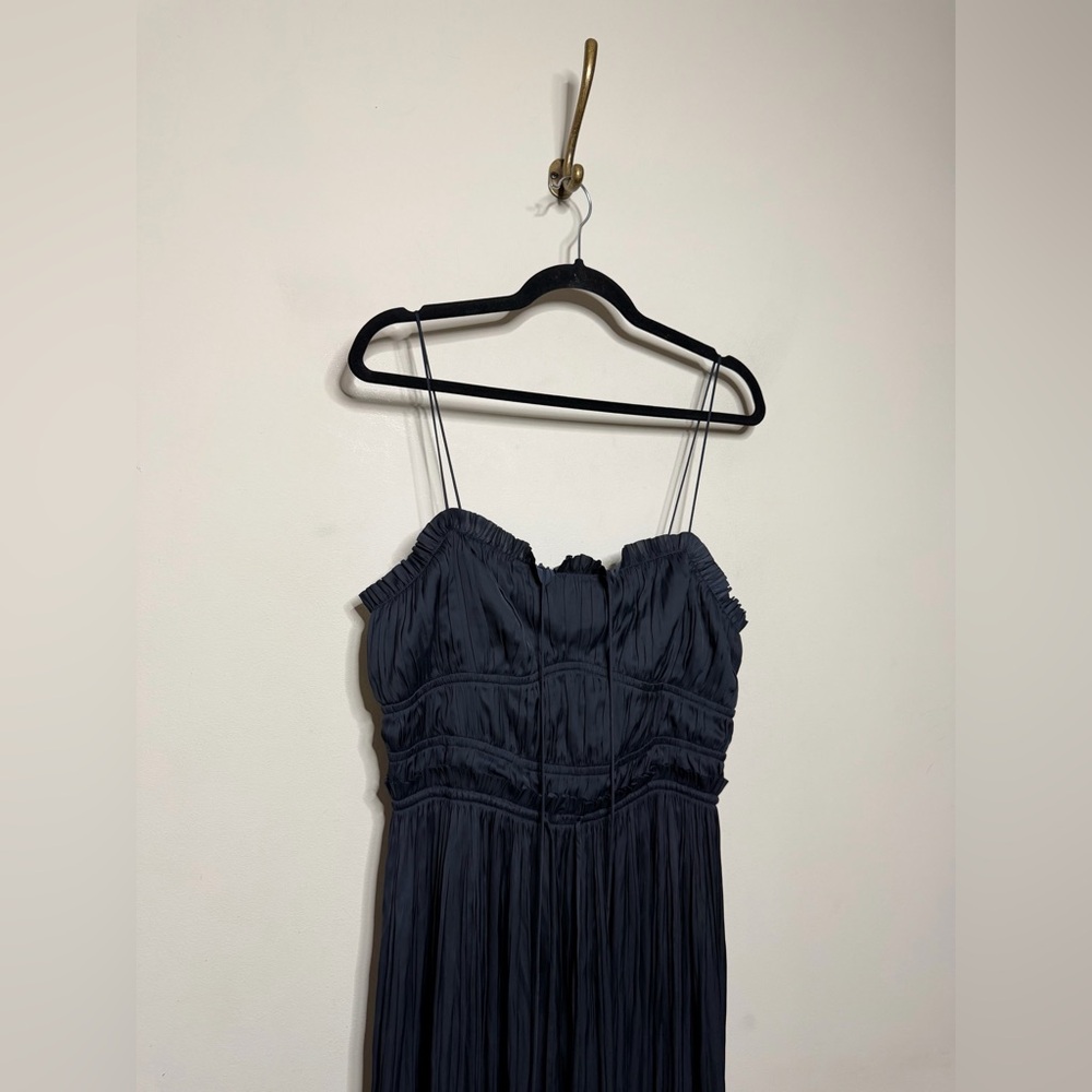 ULLA JOHNSON Naveah Pleated Halter Midi Dress Navy - Picture 6 of 9